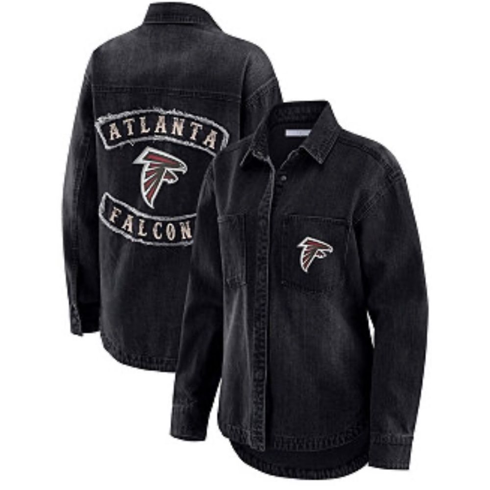 NWT Atlanta Falcons Wear by Erin Andrews Black Denim Shacket Size XL